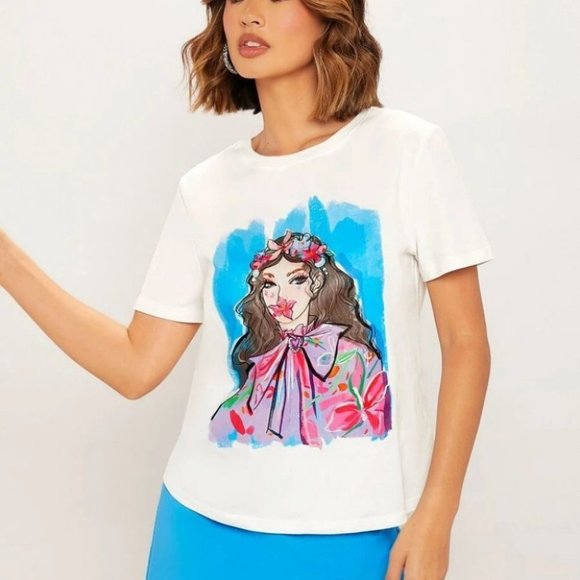 MODA ME COUTURE Tops - Contemporary On trend Figure Graphic Tee shirt top